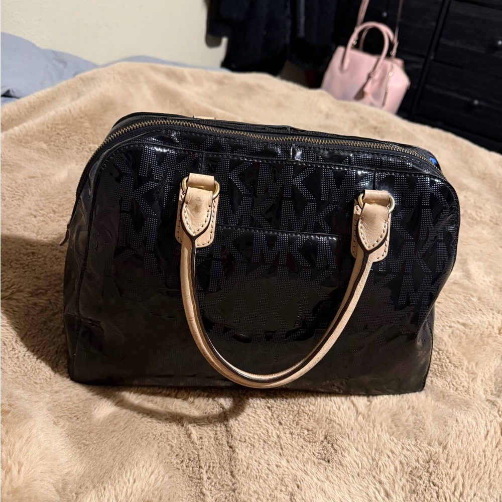 Michael Kors Black and Cream Logo Satchel